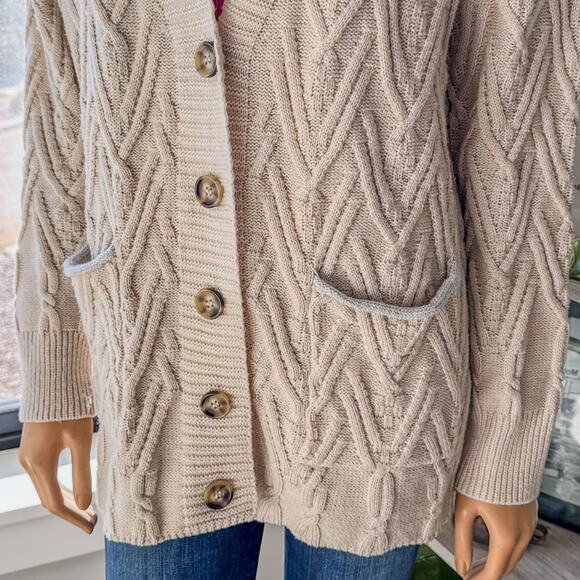 Altar'd State Cozy Cable Knit Oatmeal/Cream/Beige Cardigan, Women's Medium - Picture 3 of 12